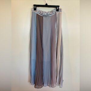 Ryu Pleated Skirt Long Cool Tones Womens Large Flowy Lined Sheer Boho Overlay